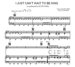 I Just Can't Wait to Be King - The Lion King - Elton John - sheet music - Purple Market Area