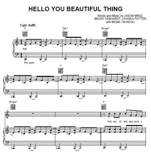 Hello You Beautiful Thing - Jason Mraz - sheet music - Purple Market Area