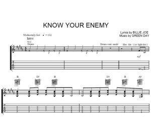 Know Your Enemy - Green Day - guitar tabs - Purple Market Area