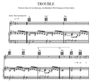 Trouble - Coldplay - partitura - Purple Market Area