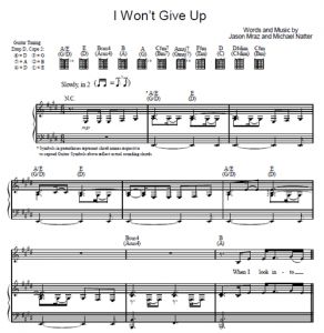 I Won’t Give Up - Jason Mraz - sheet music - Purple Market Area