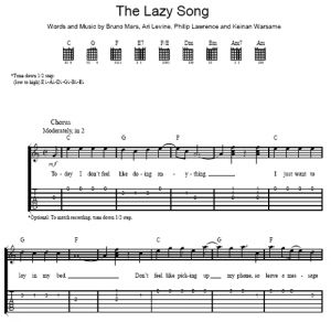 The Lazy Song - Bruno Mars - ноты к песне - Purple Market Area