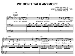 We Don't Talk Anymore - Charlie Puth - sheet music - Purple Market Area