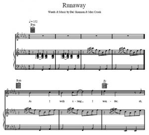 Runaway - Del Shannon - sheet music - Purple Market Area