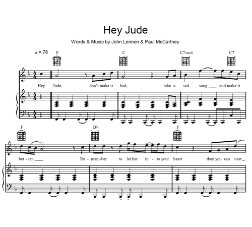 hey jude chords piano sheet music