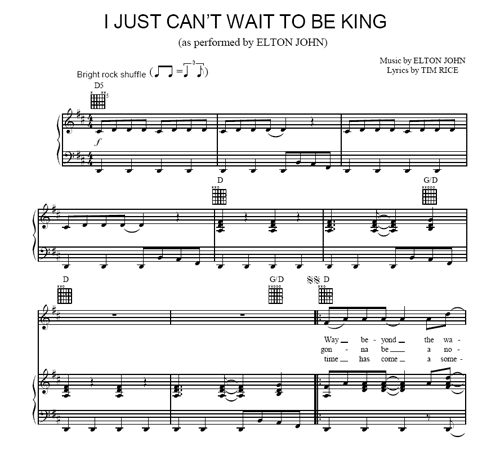 I Just Can T Wait To Be King The Lion King Elton John Sheet Music Purple