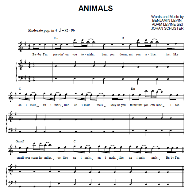 Animals - Maroon 5 - sheet music - Purple Market Area