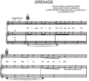 Grenade - Bruno Mars - sheet music - Purple Market Area