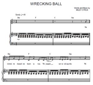 Wrecking Ball - Miley Cyrus - sheet music - Purple Market Area