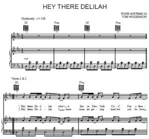 Hey There Delilah - Plain White T’s - sheet music - Purple Market Area