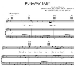 Runaway Baby - Bruno Mars - sheet music - Purple Market Area