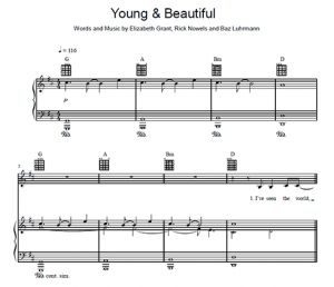 Young and Beautiful - Lana Del Rey - sheet music - Purple Market Area